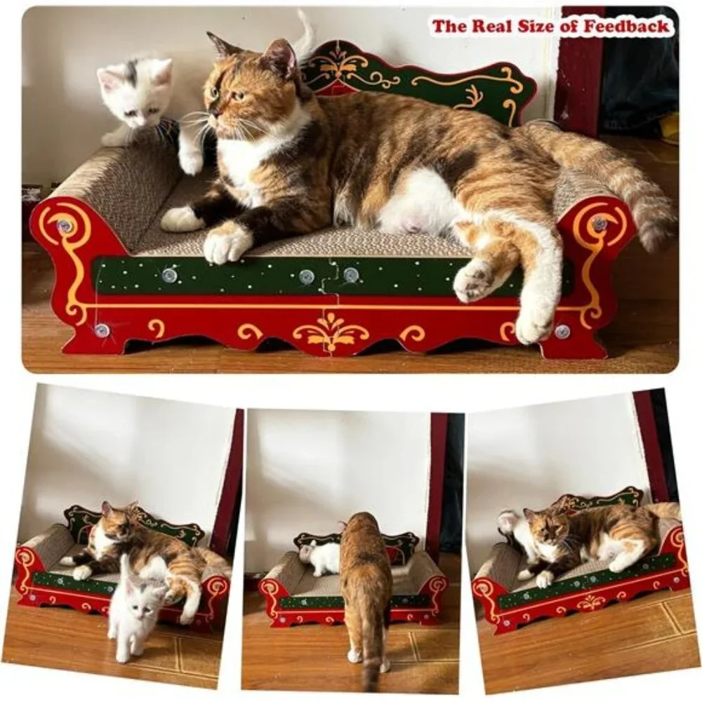 Cat scratch sofa cardboard lounge bed indoor scratcher pad red cat furniture
